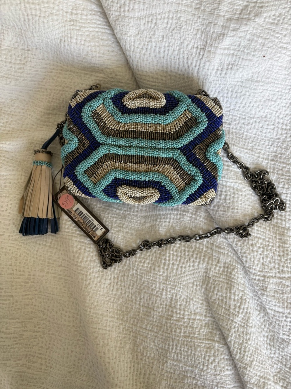 Maliparmi Beaded Crossbody Bag In Turquoise, Navy & Cream